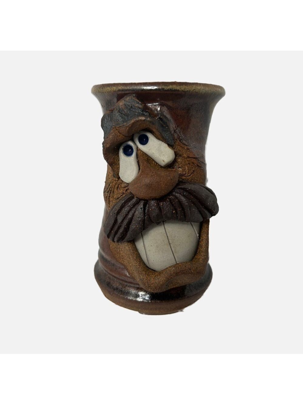 Art Studio Pottery Ugly Funny Mug 3D Mustache Face Man Earthtones Holds 14oz